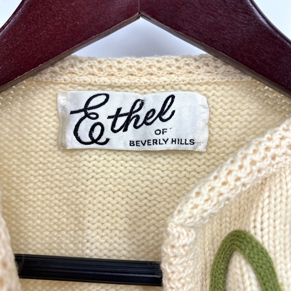 ETHEL OF BEVERLY‎ HILLS Vintage Tulip Floral Embellished Knit Cardigan Sweater - Picture 4 of 12
